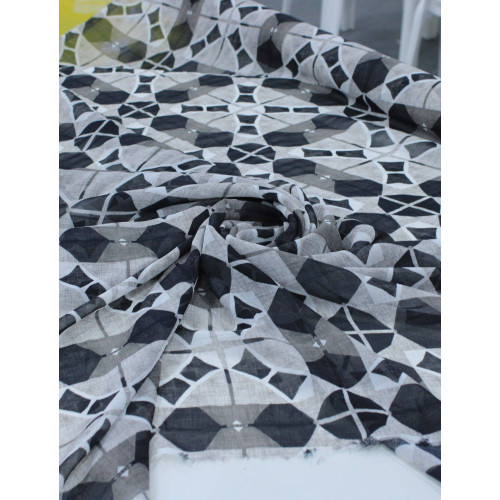 Tecido Crepe Chiffon Italiano Geométrico Cinza e Preto