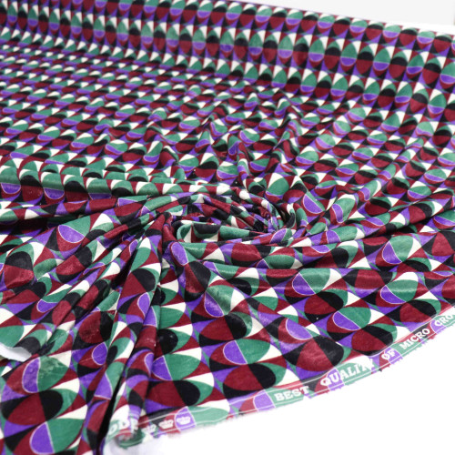 Tecido Veludo Italiano Geométrico Marsala Verde e Roxo