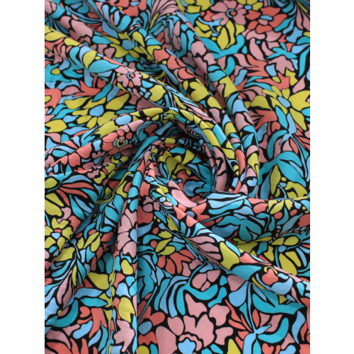 Tecido Viscose Mista com Poliamida Floral Colorido