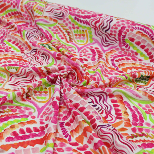 Tecido Viscose Italiana Pintura Abstrata Rosa e Verde