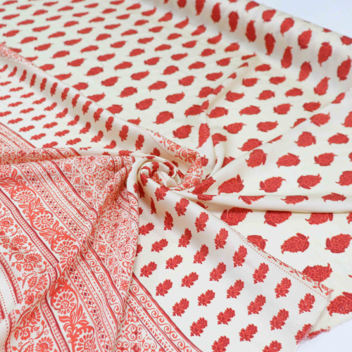 Tecido Crepe Silk Italiano Estampa de Lenço Flores Vermelhas