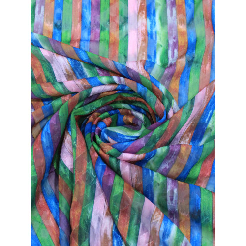 Tecido Crepe Chiffon Brocado Listras Colorido