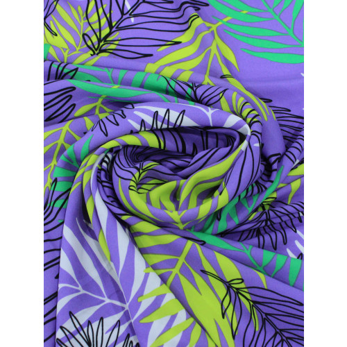 Tecido Crepe GGT Folhagens Roxo e Verde