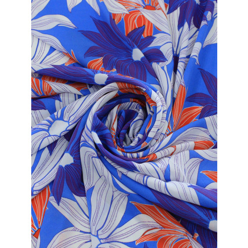 Tecido Crepe GGT Flores Tons de Azul