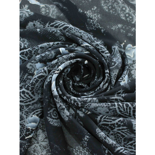 Tecido Crepe Chiffon Mix Animal Print Preto e Cinza