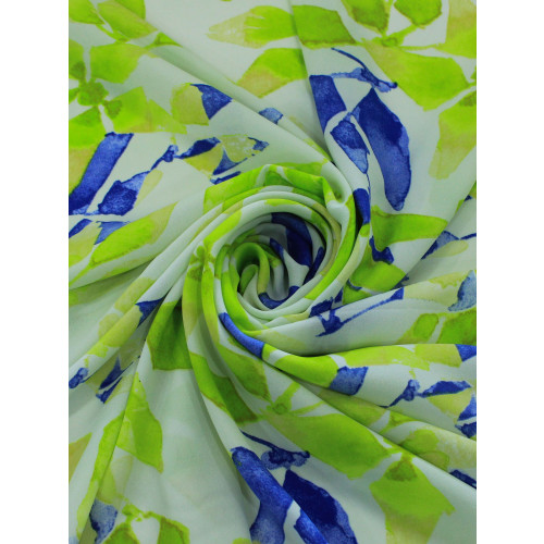 Tecido Crepe GGT Flores Abstratas Verde e Azul