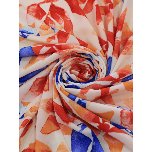 Tecido Crepe GGT Flores Abstratas Laranje a Azul