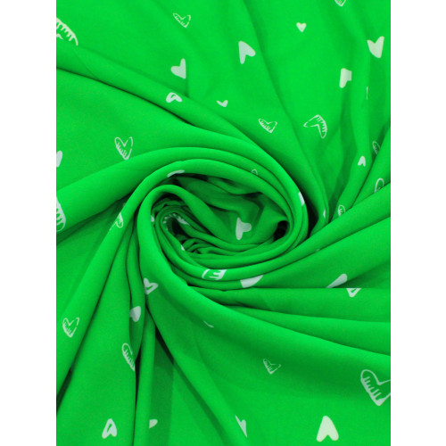 Tecido Crepe GGT Corações Verde e Branco