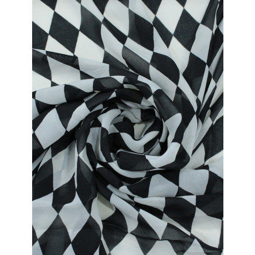 Tecido Crepe Chiffon Losangos Preto e Branco