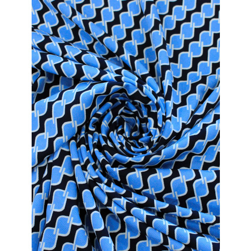 Tecido Crepe Sarjado Geométrico Azul e Preto
