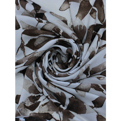 Tecido Crepe GGT Folhas Abstratas Branco e Marrom