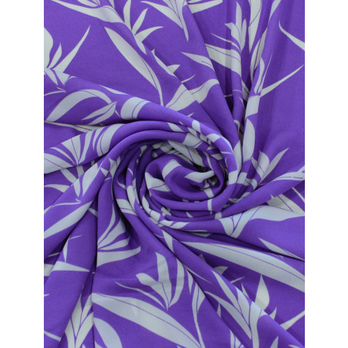 Tecido Crepe GGT Folhas Roxo e Branco
