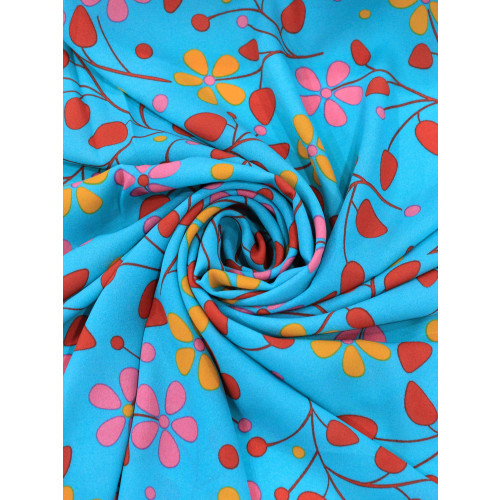 Tecido Crepe GGT Floral Tons Quentes e Azul