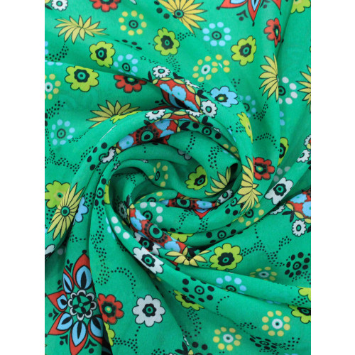 Tecido Crepe Chiffon Mandalas Verde e Branco