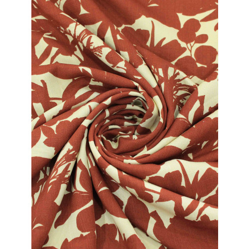 Tecido Viscose Texturizada Flores Argila e Bege