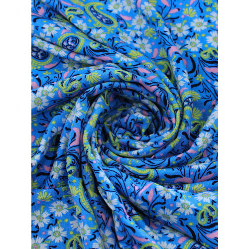 Tecido Viscose Texturizada Cashmere Azul Rosa e Verde