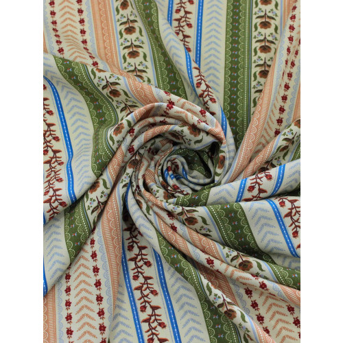 Tecido Viscose Flores Barrado Verde e Bege