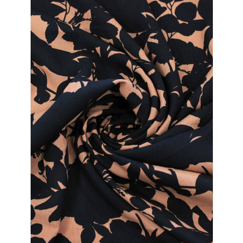 Tecido Viscose Folhas Nude e Preto