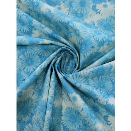 Tecido Linho Flores Azul e Bege