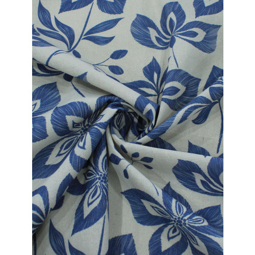 Tecido Linho Misto Flores Azul-marinho