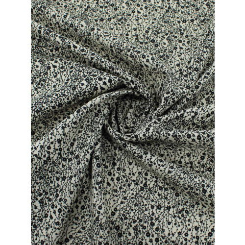 Tecido Linho Misto Micro Flores Preto e Bege