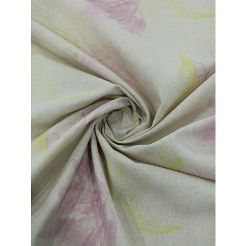 Tecido Linho Misto Aquarela Flores Rosa e Amarelo