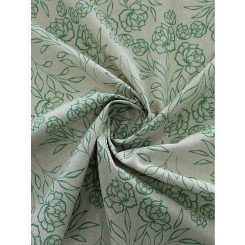 Tecido Linho Misto Traçado Flores Verde