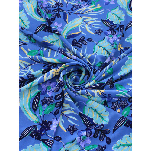 Tecido Crepe Koshibo Flores Azul e Verde