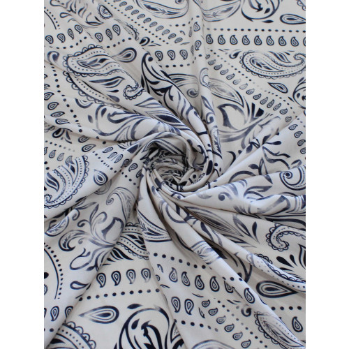Tecido Viscose Premium Bandana Cashmere Bege e Azul Escuro