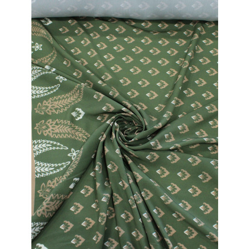 Tecido Viscose Premium Barrado Cashmere e Listras Verde Oliva e Bege