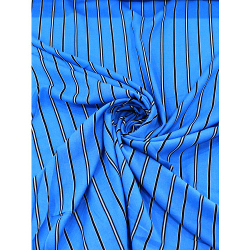 Tecido Viscose Listrado Azul, Branco e Preto