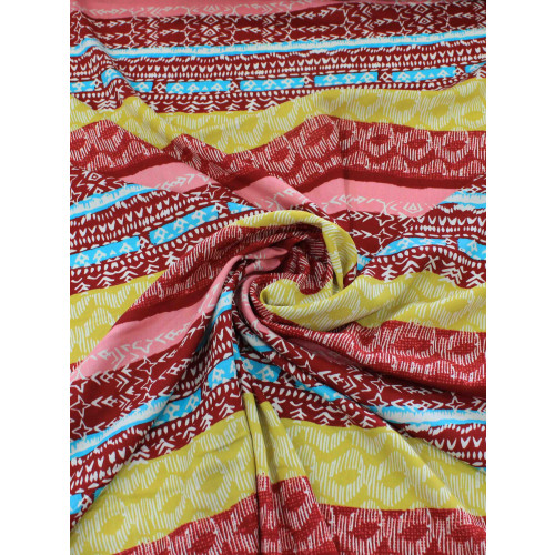 Tecido Viscose Listrado Étnico Vinho, Amarelo e Rosa