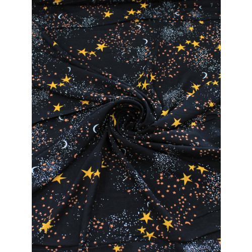 Tecido Viscose Constelação Céu Estrelado Preto e Amarelo