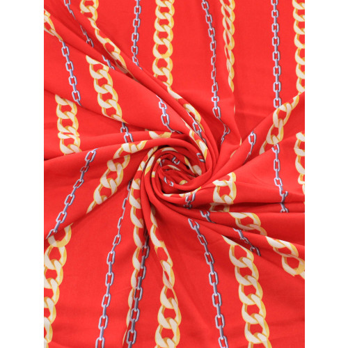 Tecido Viscose Correntes Vermelho e Dourado