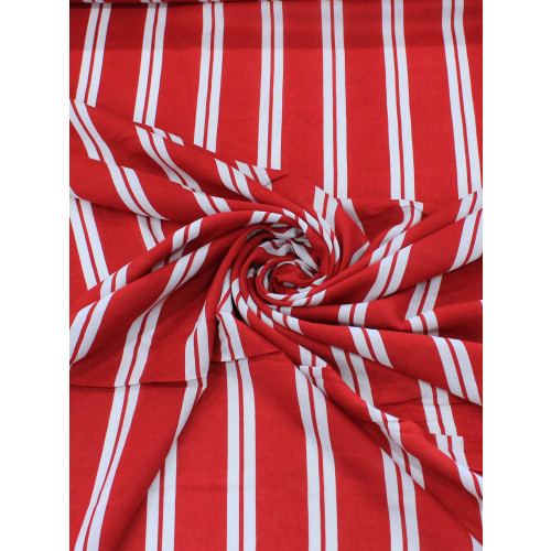 Tecido Viscose Listrado Vermelho e Branco