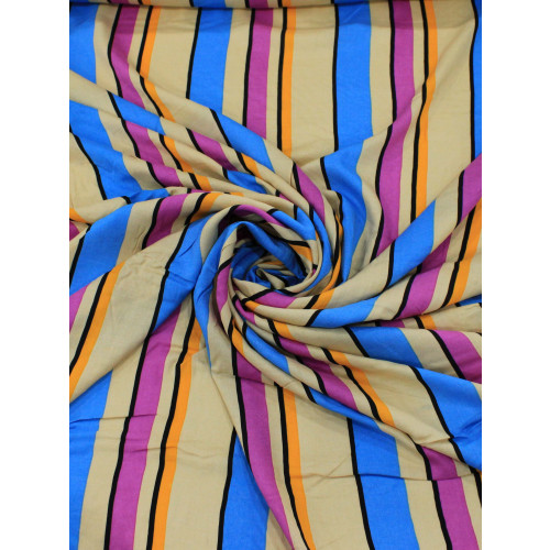 Tecido Viscose Listrado Bege, Azul e Roxo