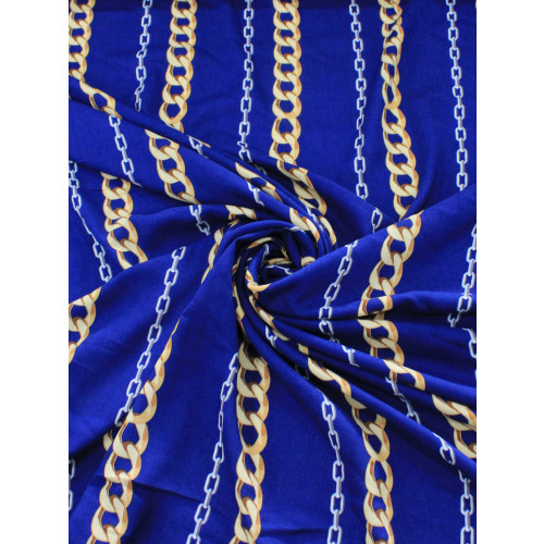 Tecido Viscose Correntes Azul e Dourado
