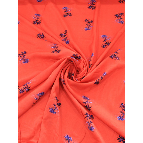 Tecido Viscose Mini Palmeiras Laranja e Azul