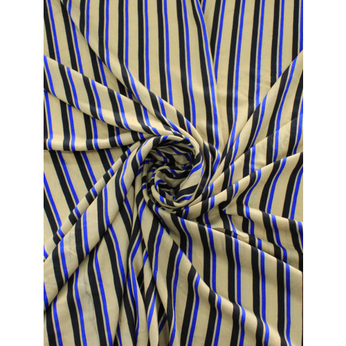 Tecido Viscose Listrado Bege Azul e Preto