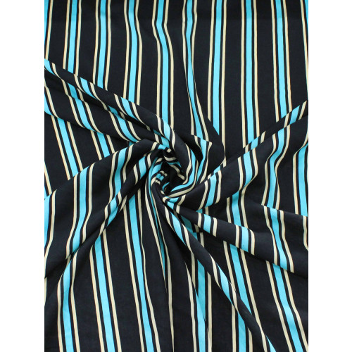 Tecido Viscose Listrado Preto Azul Turquesa e bege