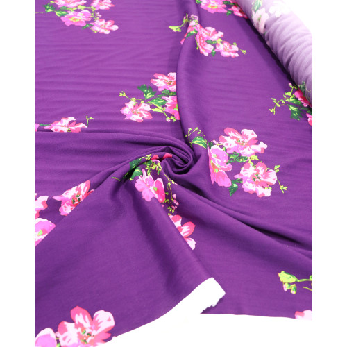 Tecido Crepe de Viscose Italiano Portulacas Rosa e Roxo