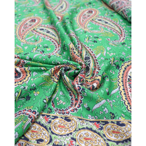 Tecido Crepe Silk Sarjado Italiano Barrado Cashmere e Verde