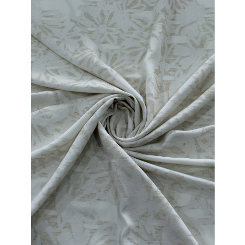 Tecido Viscolinho Brocado Devorê Floral e Geométrico Bege e Offwhite