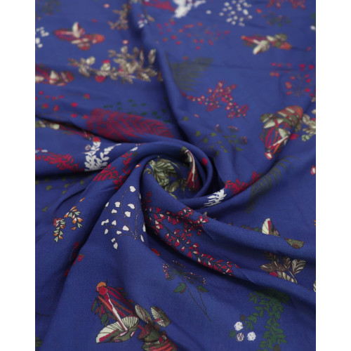 Tecido Viscose Ramos Florais e Cogumelos Colorido e Azul (0.9m)