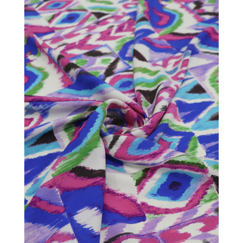 Tecido Viscose Italiana Étnico Tons de Azul e Rosa