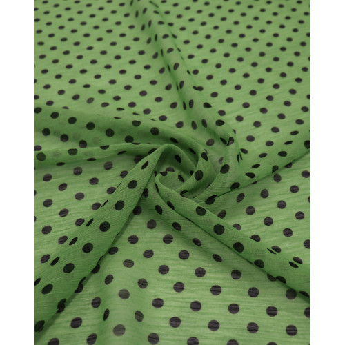 Tecido Crepe Chiffon Poá Preto e Verde (COM DETALHES)