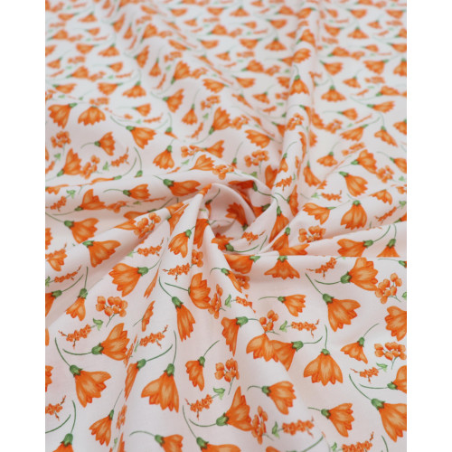 Tecido Tricoline com Elastano Micro Floral Laranja
