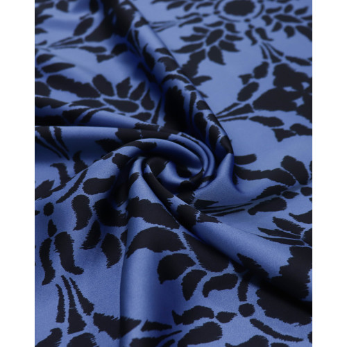 Tecido Crepe Silk Italiano Estampa e Barrado Tons de Azul