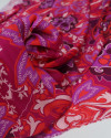 Tecido Viscose Acetinada Italiano Estampa Boho Roxo e Pink