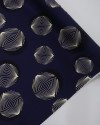Tecido Viscose Acetinada Italiano Circulos Creme Preto e Azul Marinho Noite